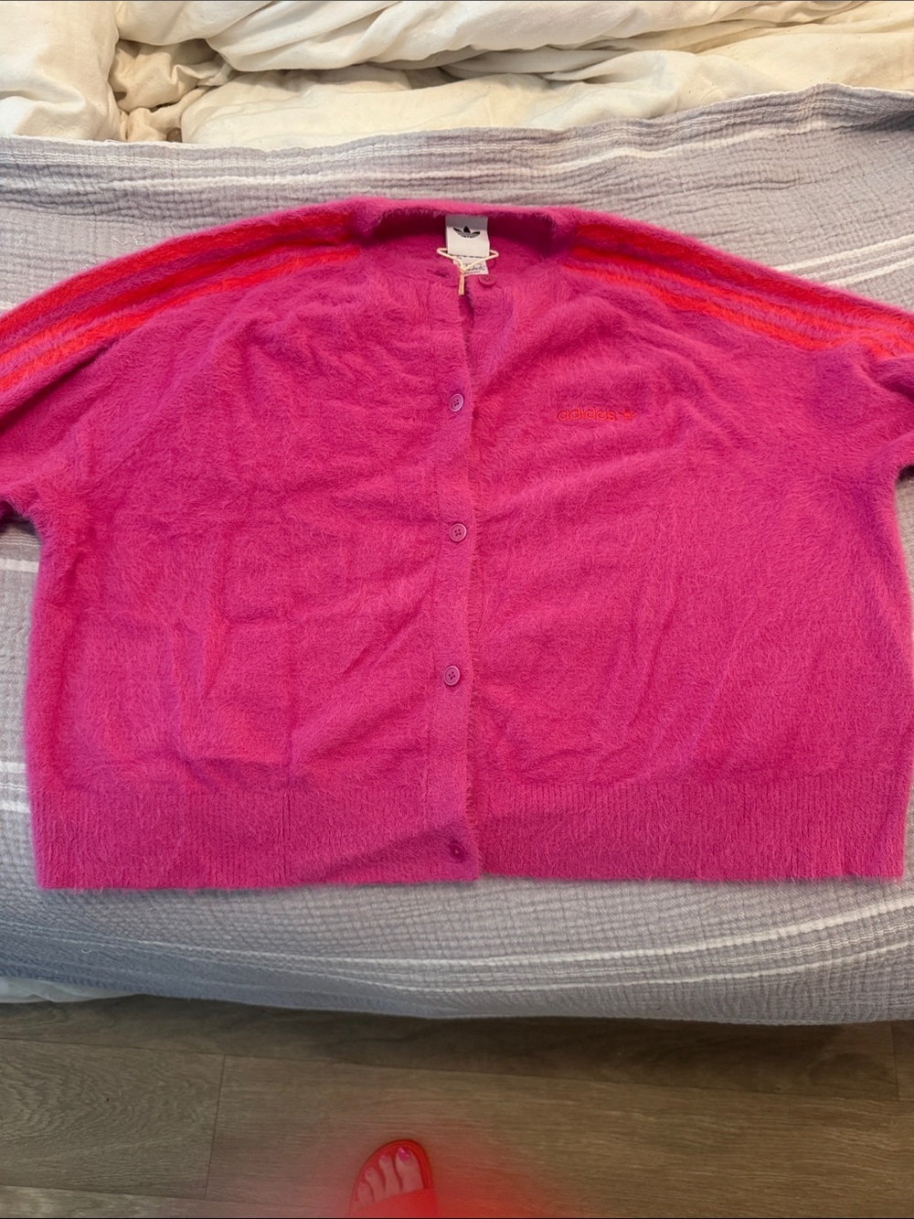 Adidas Bright Pink Button-Front Women’s Sweater Cardigan